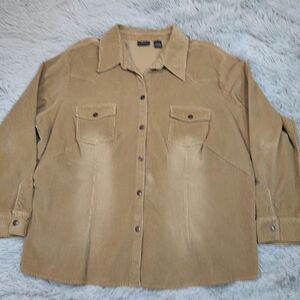 Bailey's Point‎ Shirt 3X Beige Western Button Up Corduroy Rancher Chore Cowgirl